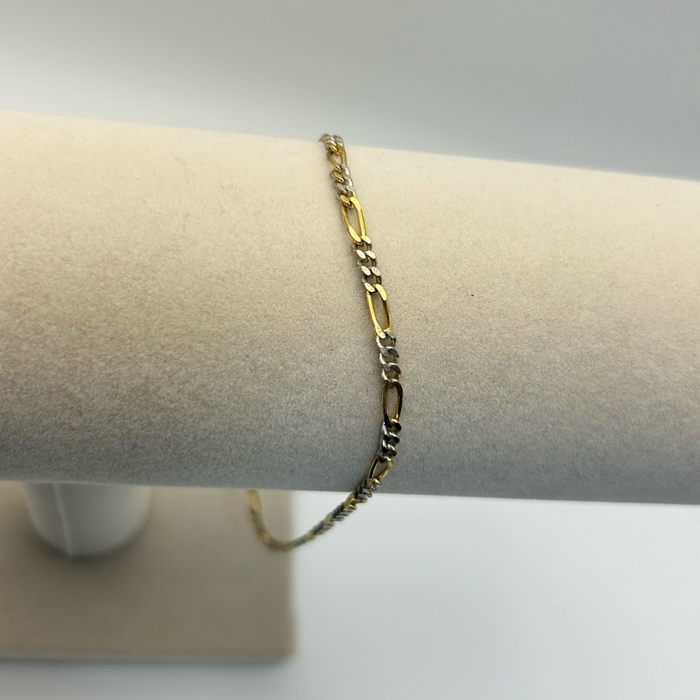 Sterling Silver Anklet Italy KA 1772 Stamped 925 Dainty Two-tone Oval Link - Picture 1 of 8